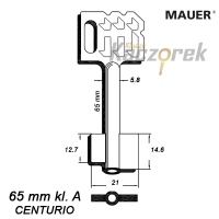 Zasuwowy 032 - Mauer 65 mm kl. A - klucz surowy do zamka CENTURIO