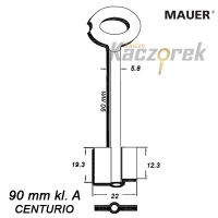 Zasuwowy 033 - Mauer 90 mm kl. A - klucz surowy do zamka CENTURIO