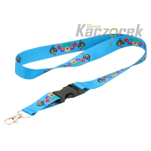 Smycz 005 - 20 mm - szybkozłączka - wzory ludowe koguty błękitna