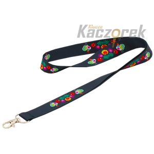 Smycz 101 - 20 mm - wzory ludowe koguty czarne