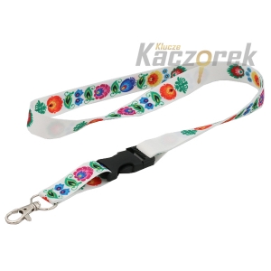 Smycz 110 - 20 mm - szybkozłączka - wzory ludowe biała